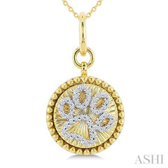 1/6 Ctw Round Cut Diamond Dog Paw Round Fluted Medallion Fashion Pendant With Chain in 10K Yellow and White Gold