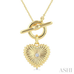 1/50 Ctw Bezel Set Round Cut Diamond Pirouette Fluted Heart Charm Toggle Fashion Necklace in 10K Yellow Gold