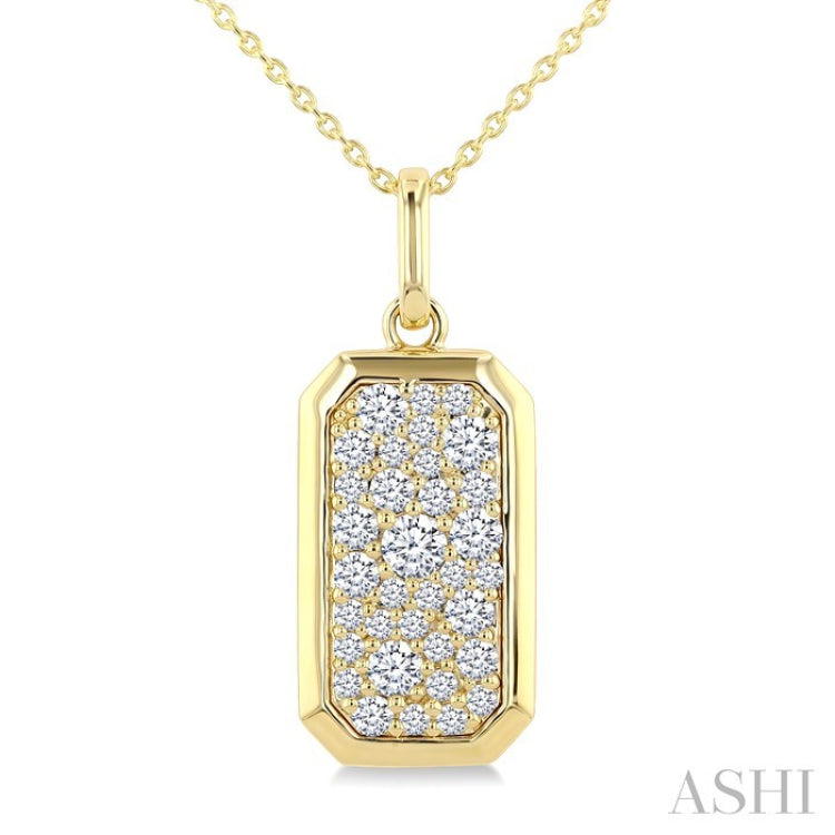 5/8 Ctw Elongated Octagon Shape Pave Set Round Cut Diamond Fashion Pendant With Chain in 14K Yellow Gold
