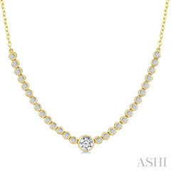 1/2 Ctw Luna Bezel Halfway Bezel Set Round and Round Cut Diamond Necklace in 14K Yellow Gold