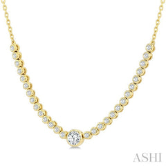 1/2 Ctw Luna Bezel Halfway Bezel Set Round and Round Cut Diamond Necklace in 14K Yellow Gold
