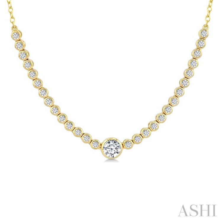 1/2 Ctw Luna Bezel Halfway Bezel Set Round and Round Cut Diamond Necklace in 14K Yellow Gold