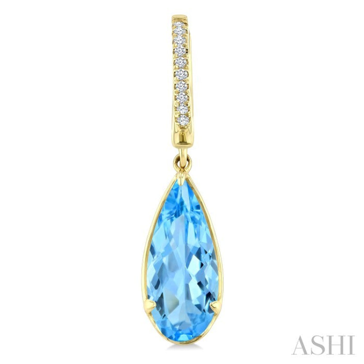 12X5 MM Evoque Gemstones Pear Shape Blue Topaz and 1/10 Ctw Round Cut Diamond Semi-Precious Earrings in 10K Yellow Gold