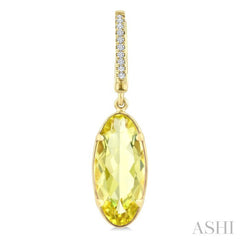 12X5 MM Evoque Gemstones Oval Shape Lemon Quartz and 1/10 Ctw Round Cut Diamond Semi-Precious Earrings in 10K Yellow Gold