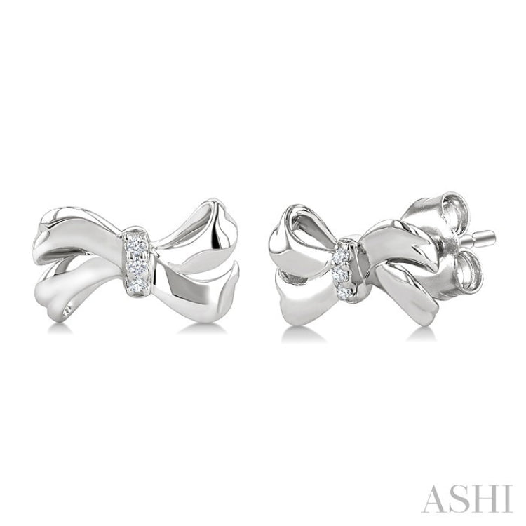 1/50 Ctw Round Cut Diamond Bow Fashion Earrings in Sterling Silver