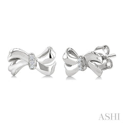 1/50 Ctw Round Cut Diamond Bow Fashion Earrings in Sterling Silver