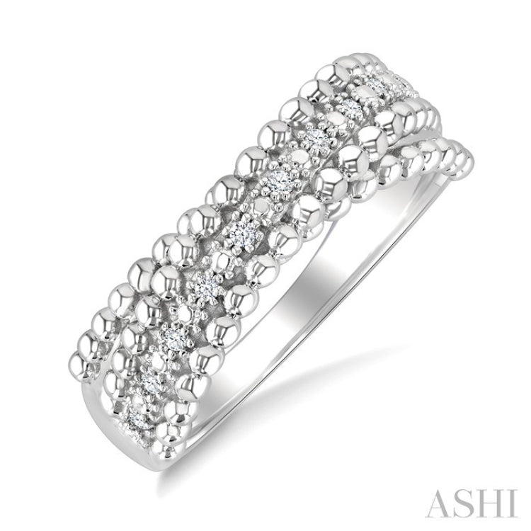 1/10 Ctw Round Cut Bead Bijoux Diamond Crossover Bold Bead Border Fashion Band in Sterling Silver
