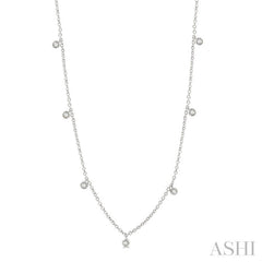 1/4 Ctw Mini Mount Round Cut Diamond Station Necklace in 14K White Gold