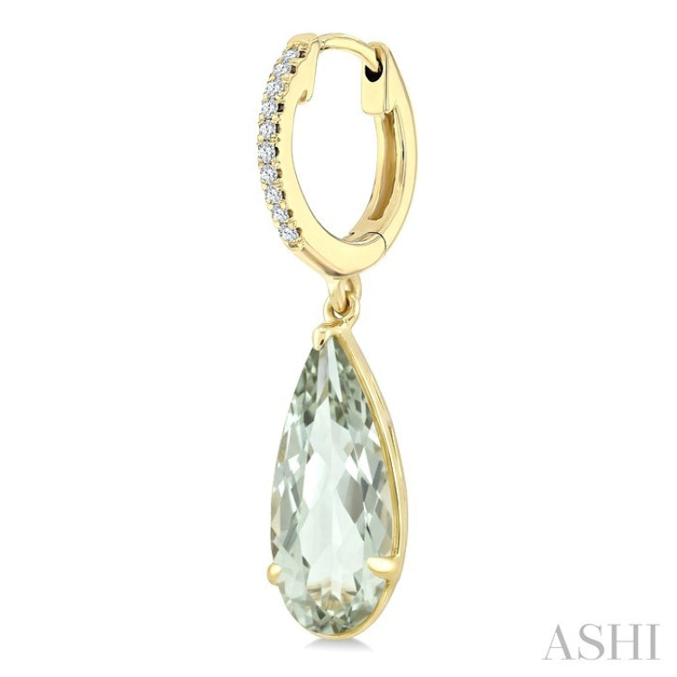 12X5 MM Evoque Gemstones Pear Shape Green Amethyst and 1/10 Ctw Round Cut Diamond Semi-Precious Earrings in 10K Yellow Gold