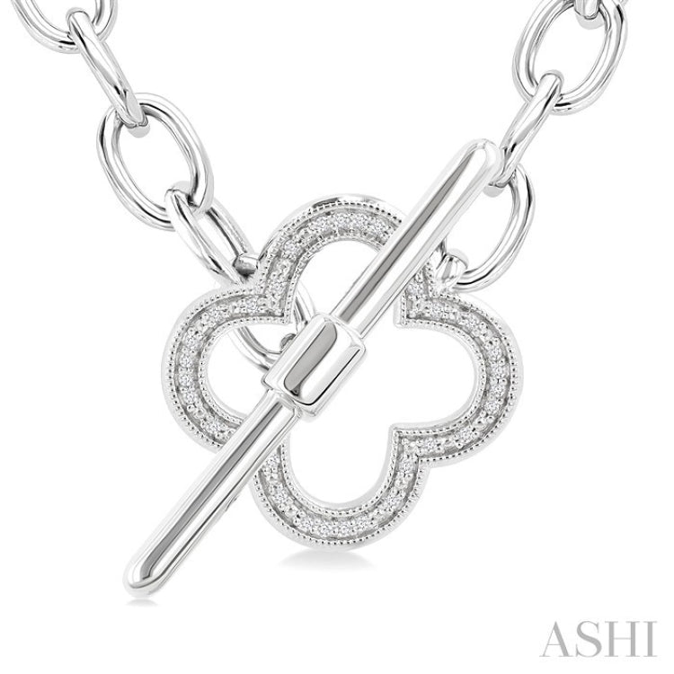 1/10 Ctw Round Cut Diamond Open Window Clover Toggle Fashion Necklace in Sterling Silver