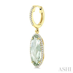 16X6 MM Evoque Gemstones Oval Shape Green Amethyst and 3/8 Ctw Round Cut Diamond Semi-Precious Earrings in 14K Yellow Gold
