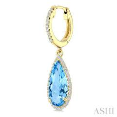 14X6 MM Evoque Gemstones Pear Shape Blue Topaz and 1/3 Ctw Round Cut Diamond Semi-Precious Earrings in 14K Yellow Gold