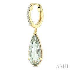 14X6 MM Evoque Gemstones Pear Shape Green Amethyst and 1/10 Ctw Round Cut Diamond Semi-Precious Earrings in 14K Yellow Gold