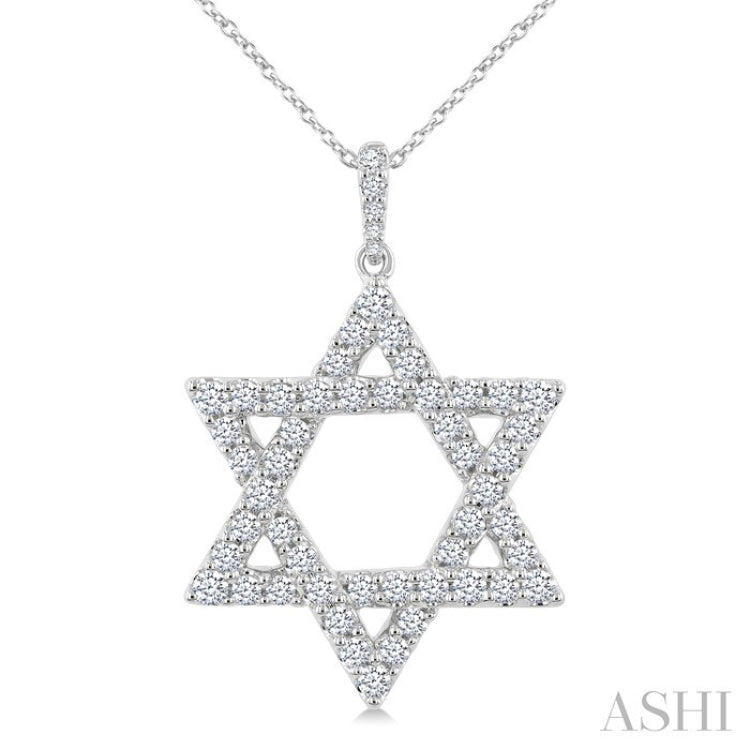 1 Ctw Star of David Round Cut Diamond Fashion Pendant With Chain in 14K White Gold
