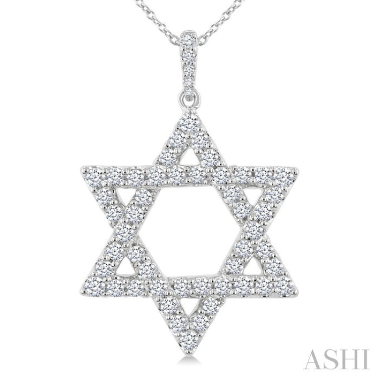 1 Ctw Star of David Round Cut Diamond Fashion Pendant With Chain in 14K White Gold
