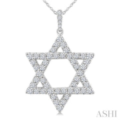 1 Ctw Star of David Round Cut Diamond Fashion Pendant With Chain in 14K White Gold
