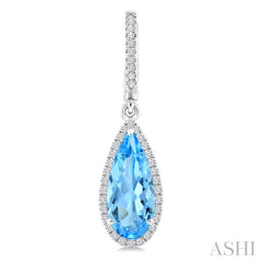 12X5 MM Evoque Gemstones Pear Shape Blue Topaz and 1/3 Ctw Round Cut Diamond Semi-Precious Earrings in 10K White Gold