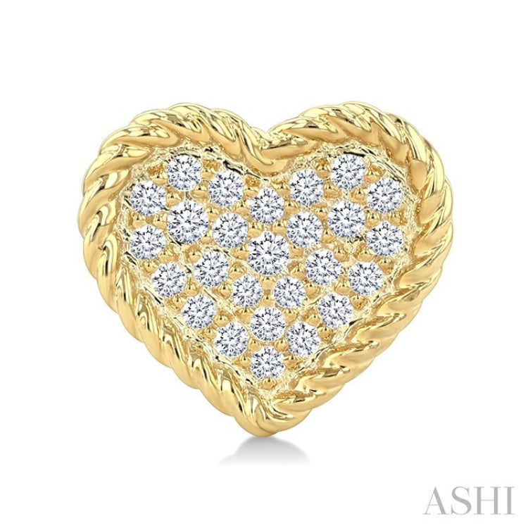 1/5 Ctw Round Cut Diamond Rope Border Heart Motif Fashion Stud Earring in 10K Yellow Gold