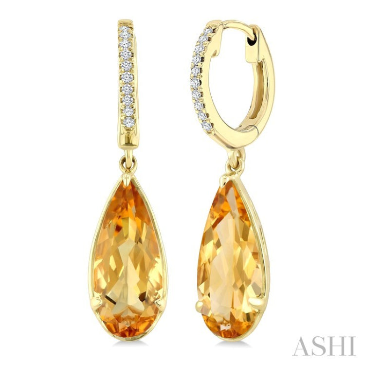 12X5 MM Evoque Gemstones Pear Shape Citrine and 1/10 Ctw Round Cut Diamond Semi-Precious Earrings in 10K Yellow Gold