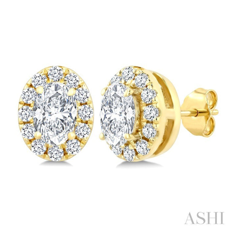 1/4 Ctw Oval and Round Cut Diamond Fashion Halo Stud Earrings in 14K Yellow Gold