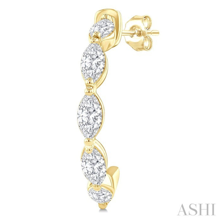 3/4 Ctw Marquise Cut Diamond Fashion Half Hoop Earring in 14K Yellow Gold