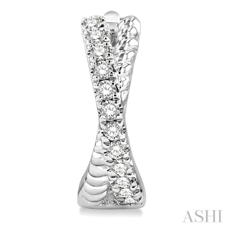 1/6 Ctw Petite Criss Cross Rope and Round Cut Diamond Fashion Huggies in 14K White Gold