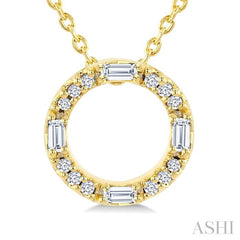 1/10 Ctw Baguette and Round Cut Diamond  Circle Shape Fashion Pendant With Chain in 10K Yellow Gold