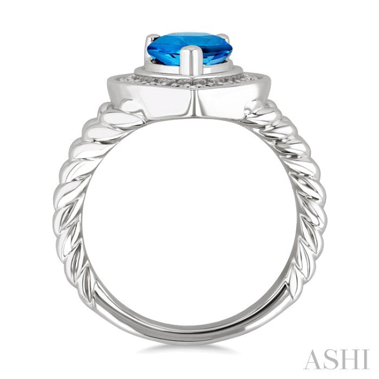 9X6MM Pear Cut Blue Topaz and 1/20 Ctw Round Cut Diamond Semi-Precious Ring in Sterling Silver
