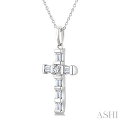 1/20 Ctw Baguette and Round Cut Diamond Cross Shape Fashion Pendant With Chain in 10K White Gold