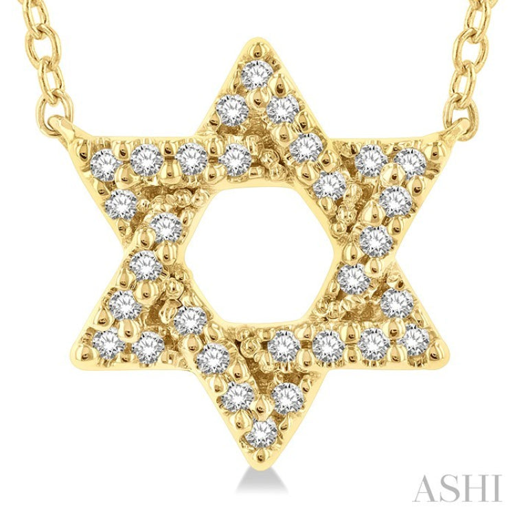 1/10 Ctw Petite Star of David Round Cut Diamond Fashion Pendant With Chain in 14K Yellow Gold