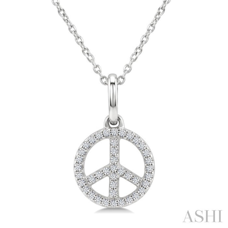 1/8 Ctw Round Cut Diamond Peace Petite Pendant With Chain in 10K White Gold