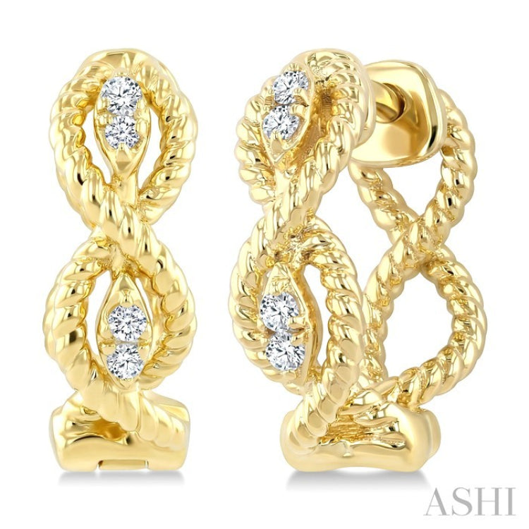 1/20 Ctw Petite Swirl Pattern Round Cut Diamond Fashion Huggie Earrings in 10K Yellow Gold