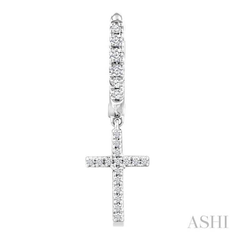 1/3 Ctw Round Cut Diamond Cross Charm Petite Fashion Huggie Earrings in 14K White Gold