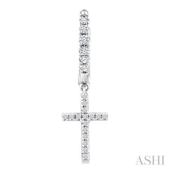 1/3 Ctw Round Cut Diamond Cross Charm Petite Fashion Huggie Earrings in 14K White Gold