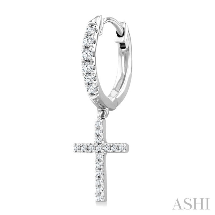 1/3 Ctw Round Cut Diamond Cross Charm Petite Fashion Huggie Earrings in 14K White Gold