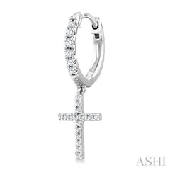 1/3 Ctw Round Cut Diamond Cross Charm Petite Fashion Huggie Earrings in 14K White Gold