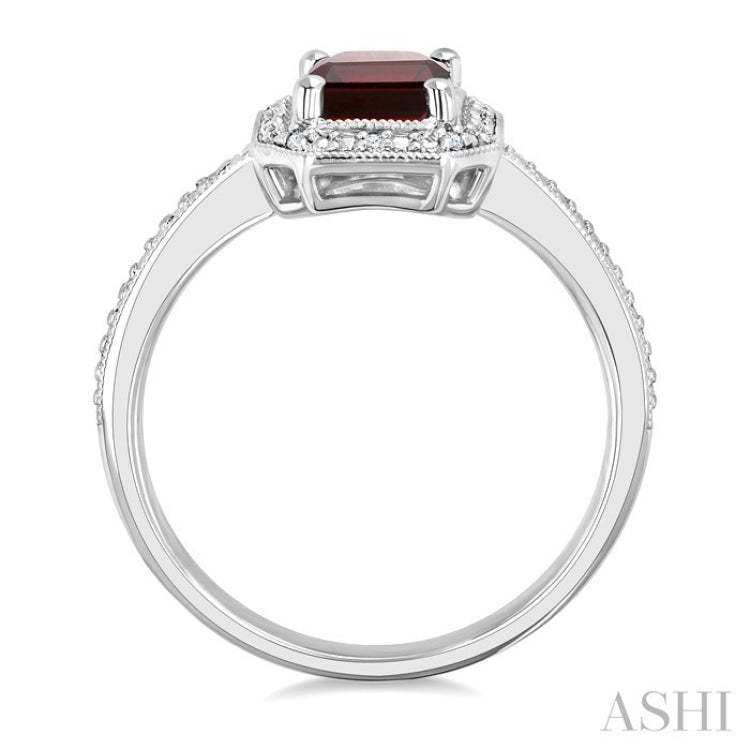 7X5 MM Octagon Shape Garnet and 1/50 Ctw Round Cut Diamond Semi-Precious Ring in Sterling Silver