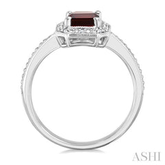 7X5 MM Octagon Shape Garnet and 1/50 Ctw Round Cut Diamond Semi-Precious Ring in Sterling Silver