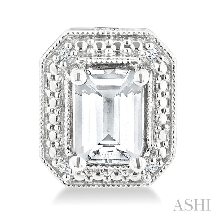 6X4 MM Octagon Shape White Topaz and 1/50 Ctw Round Cut Diamond Semi-Precious Earrings in Sterling Silver