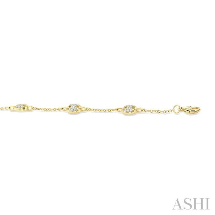 1/3 Ctw Mariner Link Round Cut Diamond Station Bracelet in 14K Yellow Gold