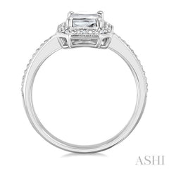 6X4 MM Octagon Shape White Topaz and 1/50 Ctw Round Cut Diamond Semi-Precious Ring in Sterling Silver