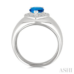 8X5MM Pear Cut Blue Topaz and 1/20 Ctw Round Cut Diamond Semi-Precious Bold Ring in Sterling Silver