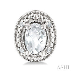 6X4 MM Oval Shape White Topaz and 1/50 Ctw Round Cut Diamond Semi-Precious Earrings in Sterling Silver