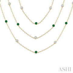 2.90 MM Round Shape Emerald and 2 1/2 Ctw Round Cut Diamond Precious Necklace in 14K Yellow Gold