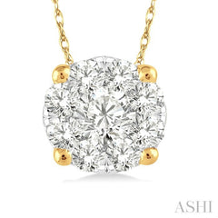 1/8 Ctw Round Cut Diamond Lovebright Pendant in 14K Yellow and White Gold with Chain