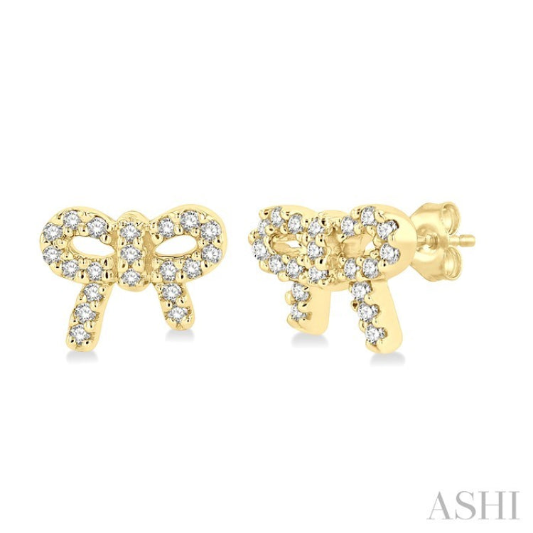 1/8 Ctw Bow Tie Round Cut Diamond Petite Fashion Earring in 10K Yellow Gold