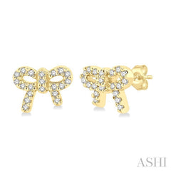 1/8 Ctw Bow Tie Round Cut Diamond Petite Fashion Earring in 10K Yellow Gold