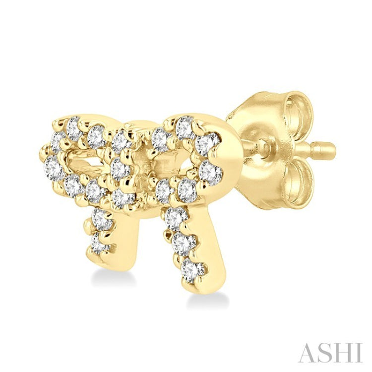 1/8 Ctw Bow Tie Round Cut Diamond Petite Fashion Earring in 10K Yellow Gold