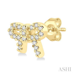 1/8 Ctw Bow Tie Round Cut Diamond Petite Fashion Earring in 10K Yellow Gold