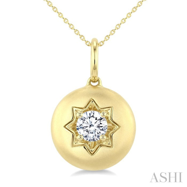 5/8 Ctw Circle Round Cut Diamond Fashion Dome Pendant With Chain in 14K Yellow Gold